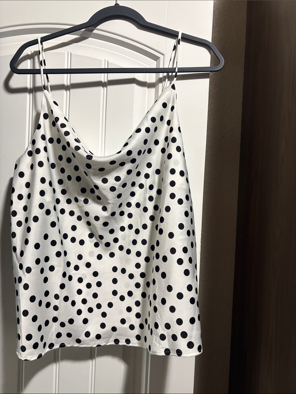 Polka Dot Satin Cowl Neck Cami Top - White/Black